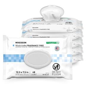 مناديل McKesson Washcloth للبالغين ، غير معروضة (12 حزمة ، 576 مناشات الغسيل) قابلة للتخلص من الملابس الغسيل للهيكل - صيغة خالية من العطور بدون شطف - جيدة لسلس السلس والمسنين - 48 منحة لكل حزمة