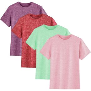 4-Pack Kids/Girls/Teen Girls Active Quick Dry T-Shirts Short Sleeve Shirts Athletic Performance T-Shirt（5-18 Years）