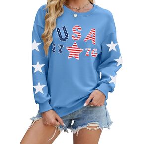 Kiddad USA Swefshirts for Women: American Flag Patch Sweatshirt 4th من يوليو قميص نجم وطني جرافيك توبوبرز in Saudi Arabia