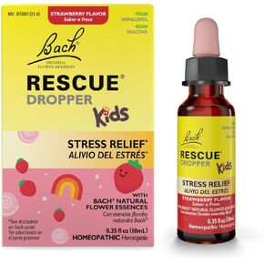 Bach RESCUE Kids Dropper, Natural Strawberry Flavor, Stress Relief for Children, Calming Aid, Homeopathic, Flower Essences, 10mL