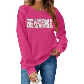 VVNTY Grandma Sweatshirts for Women: Embroidered Grandma Letter Shirts Floral Applique Grandmother Pullover Tops