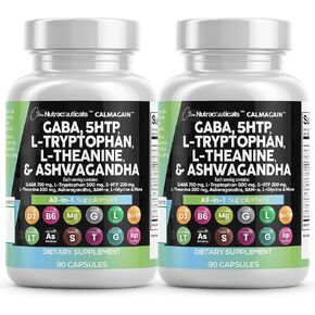 Clean Nutraceuticals GABA 750mg 5 HTP 200mg L Tryptophan 500mg L Theanine 200mg Ashwagandha SAM-e L-Glycine - Mood Support Vitamins for Women and Men with L-Tyrosine (90 Count (Pack of 2))