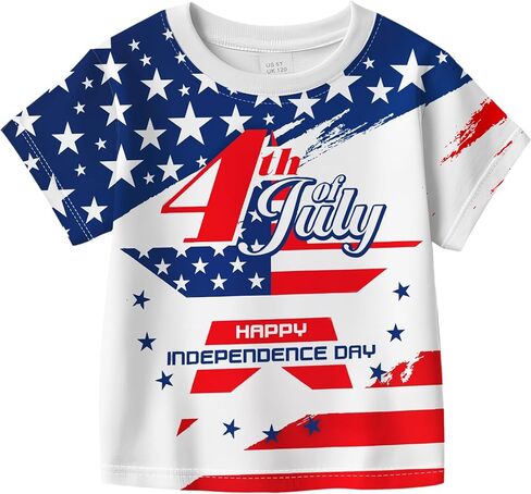 Boys Girls 4th of July T-Shirt American Flag Short Sleeve Shirt Kids Patriotic Outfit Independence Day Tee Tops 2-7T in Kuwait