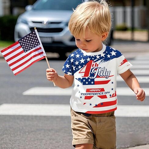 Boys Girls 4th of July T-Shirt American Flag Short Sleeve Shirt Kids Patriotic Outfit Independence Day Tee Tops 2-7T in Kuwait
