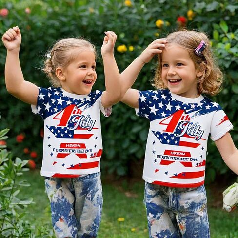Boys Girls 4th of July T-Shirt American Flag Short Sleeve Shirt Kids Patriotic Outfit Independence Day Tee Tops 2-7T in Kuwait
