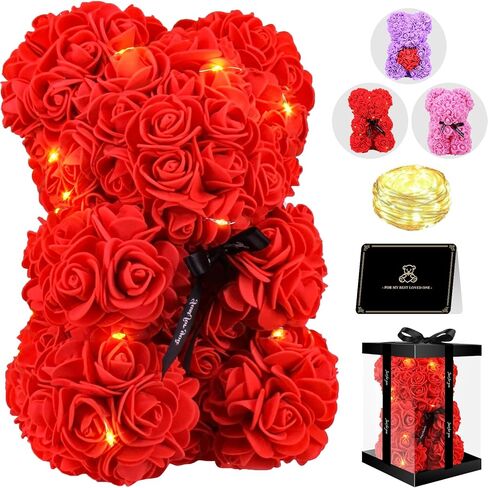 Otlonpe Bear Rose Flower, Mothers Day Flowers Gifts for Mom Wife Grandma Daughter Friends Sister Her, 9 inch Handmade Roses Led Light in Gifts Box, Womens Gifts for Birthday Christmas Valentines in Kuwait