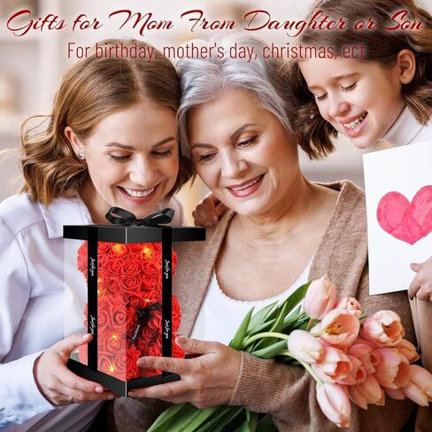 Otlonpe Bear Rose Flower, Mothers Day Flowers Gifts for Mom Wife Grandma Daughter Friends Sister Her, 9 inch Handmade Roses Led Light in Gifts Box, Womens Gifts for Birthday Christmas Valentines in Kuwait