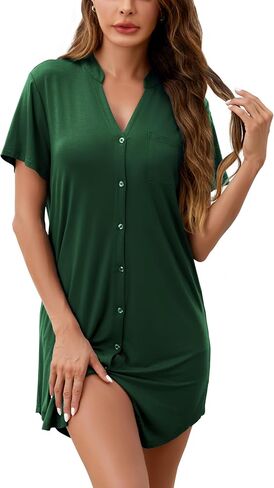 Women's Button Up Nightgown Short Sleeve Sleepshirt Maternity Sleepwear Sexy Night Gown for Women in Saudi Arabia