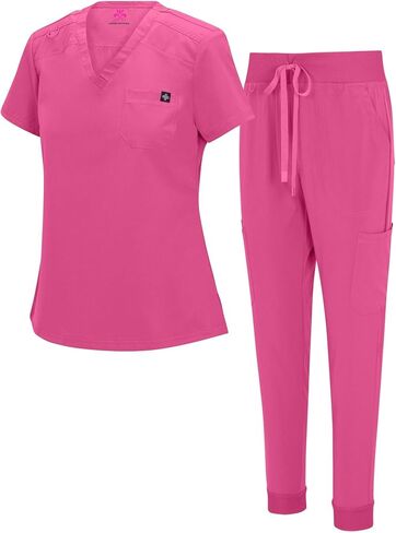 Natural Uniforms Womens Cool Stretch Modern Tuck-In Top Yoga Jogger Scrub Set with Regular and Petite Sizes in Saudi Arabia