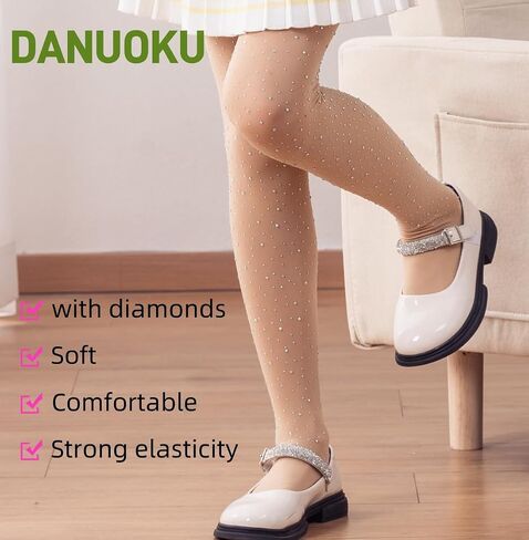 Girls Stockings 2 Pack Kids Rhinestone Stockings Glitter Tights girls Dance Tights For 6-12 Years in Saudi Arabia