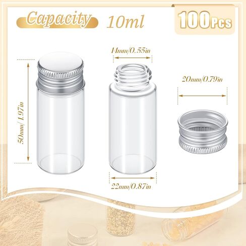 100 pcs قوارير صغيرة صافية التوابل الجرار المصغرة مع الأغطية زجاجات زجاجية صغيرة مع أغطية معدنية من الألومنيوم المسمار الحاويات عينة من الحاويات لمسحوق كريمة المجوهرات التجميلية (10 مل ، أغطية فضية) in Kuwait