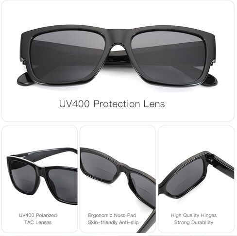 BLUEMOKY Square Bifocal Sunglasses for Men: Reading Glasses with UV400 Protection - Retro Shades Classic Rectangle Frame in Saudi Arabia