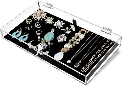 MOOCA Acrylic Rectangular Marketing Holder Locking Security Showcase Safe Box Display Tray, Perfect for Watches Jewelry, Knives, Eyewear with a Key and a Black Padding in Kuwait