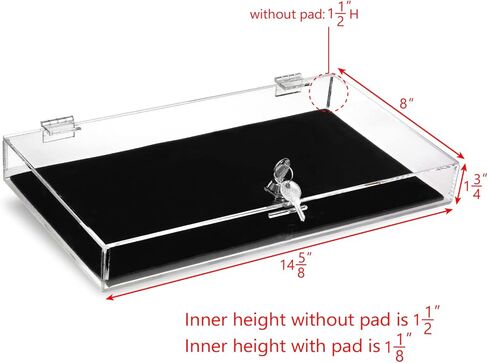 MOOCA Acrylic Rectangular Marketing Holder Locking Security Showcase Safe Box Display Tray, Perfect for Watches Jewelry, Knives, Eyewear with a Key and a Black Padding in Kuwait