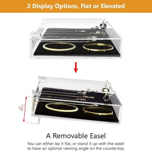 MOOCA Acrylic Rectangular Marketing Holder Locking Security Showcase Safe Box Display Tray, Perfect for Watches Jewelry, Knives, Eyewear with a Key and a Black Padding in Kuwait