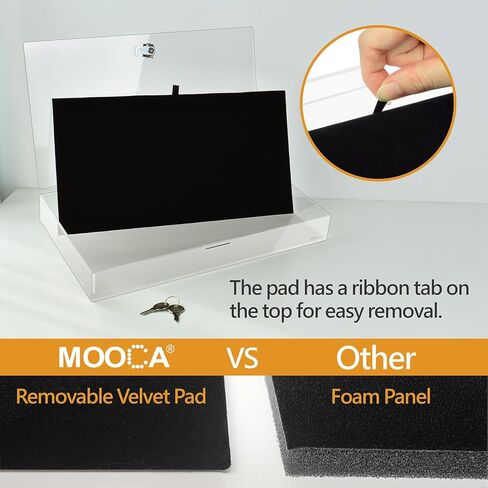 MOOCA Acrylic Rectangular Marketing Holder Locking Security Showcase Safe Box Display Tray, Perfect for Watches Jewelry, Knives, Eyewear with a Key and a Black Padding in Kuwait