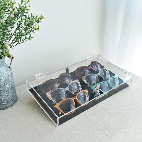 MOOCA Acrylic Rectangular Marketing Holder Locking Security Showcase Safe Box Display Tray, Perfect for Watches Jewelry, Knives, Eyewear with a Key and a Black Padding in Kuwait