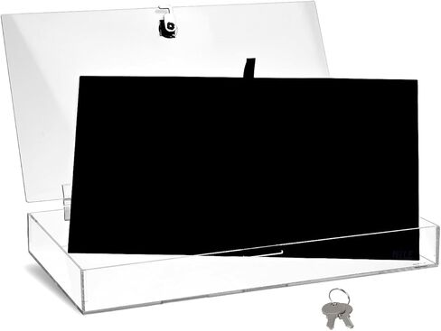 MOOCA Acrylic Rectangular Marketing Holder Locking Security Showcase Safe Box Display Tray, Perfect for Watches Jewelry, Knives, Eyewear with a Key and a Black Padding in Kuwait