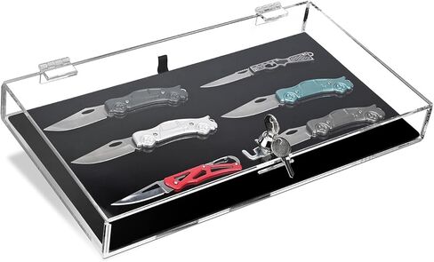 MOOCA Acrylic Rectangular Marketing Holder Locking Security Showcase Safe Box Display Tray, Perfect for Watches Jewelry, Knives, Eyewear with a Key and a Black Padding in Kuwait