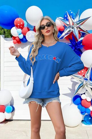 Alltb USA Freedom Sweatshirt Women 4th Of July Shirt America Flag Sweatshirt Shirt Patriotic Shirt Discal Long Sleeve Tops Tops in Saudi Arabia