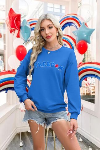 Alltb USA Freedom Sweatshirt Women 4th Of July Shirt America Flag Sweatshirt Shirt Patriotic Shirt Discal Long Sleeve Tops Tops in Saudi Arabia