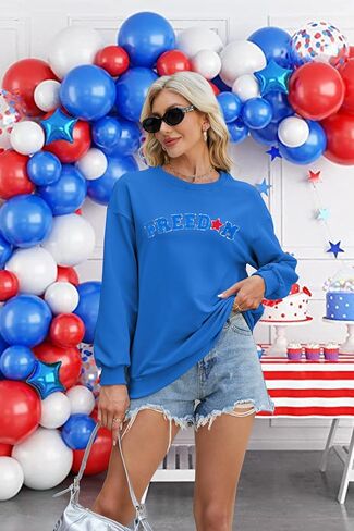 Alltb USA Freedom Sweatshirt Women 4th Of July Shirt America Flag Sweatshirt Shirt Patriotic Shirt Discal Long Sleeve Tops Tops in Saudi Arabia