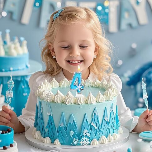 رقم عيد ميلاد المجمد شموع للكعكة ، الأزرق رقم 4 شمعة ، 4th الكعكة المجمدة توبيبر ، متعة شموع عيد ميلاد بريق كب كيك توبيبر لزخارف الذكرى السنوية للحفلات in Kuwait
