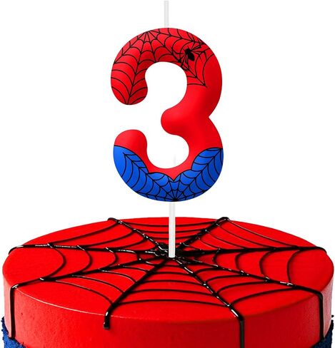 Red Blue Spider شمعة عيد الميلاد الثالث للفتيان الفتيات - زخارف كعكة حفلة عيد ميلاد ، رقم 3 كعكة توببر ، العنكبوت الكاريكاتير تحت عنوان الحفلات ديكور الأطفال لوازم الحفلات in Kuwait