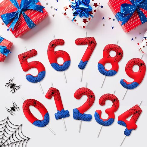 Red Blue Spider شمعة عيد الميلاد الثالث للفتيان الفتيات - زخارف كعكة حفلة عيد ميلاد ، رقم 3 كعكة توببر ، العنكبوت الكاريكاتير تحت عنوان الحفلات ديكور الأطفال لوازم الحفلات in Kuwait