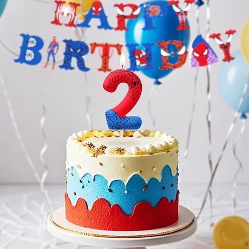 Red Blue Spider شمعة عيد الميلاد الثالث للفتيان الفتيات - زخارف كعكة حفلة عيد ميلاد ، رقم 3 كعكة توببر ، العنكبوت الكاريكاتير تحت عنوان الحفلات ديكور الأطفال لوازم الحفلات in Kuwait