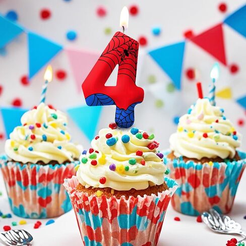 Red Blue Spider شمعة عيد الميلاد الثالث للفتيان الفتيات - زخارف كعكة حفلة عيد ميلاد ، رقم 3 كعكة توببر ، العنكبوت الكاريكاتير تحت عنوان الحفلات ديكور الأطفال لوازم الحفلات in Kuwait