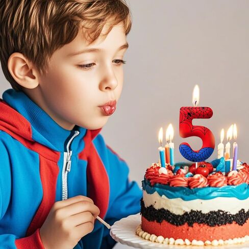 Red Blue Spider شمعة عيد الميلاد الثالث للفتيان الفتيات - زخارف كعكة حفلة عيد ميلاد ، رقم 3 كعكة توببر ، العنكبوت الكاريكاتير تحت عنوان الحفلات ديكور الأطفال لوازم الحفلات in Kuwait