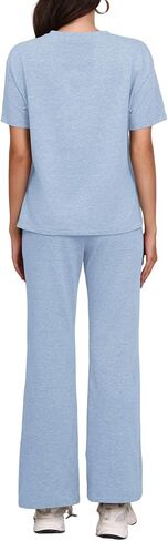 Women's Two Piece Outfit Short Sleeve Tee and Wide Leg Pants Set – Soft Fabric Drawstring Waist Split Hem Casual Tracksuit in Kuwait