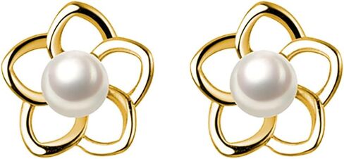 Reffeer 925 Sterling Silver Small Pearl Flower Earrings Studs for Women Teens Unique Petite Flower Studs Earrings in Saudi Arabia
