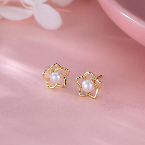 Reffeer 925 Sterling Silver Small Pearl Flower Earrings Studs for Women Teens Unique Petite Flower Studs Earrings in Saudi Arabia