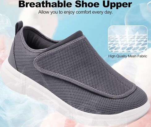 Men's Wide Diabetic Slip-On Shoes Adjustable Comfortable Walking Shoes for Swollen Feet Elderly Foot Pain Relief and Neuropathy Support in Kuwait