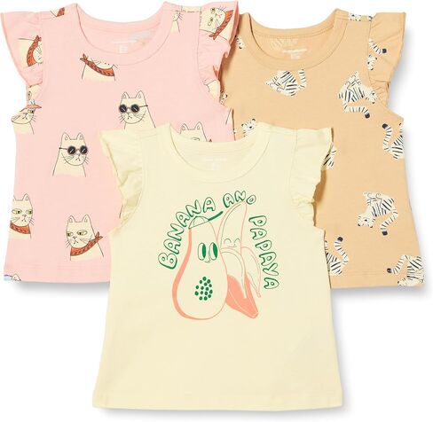Amazon Essentials Girls and Toddlers' Sleeveless Ruffle T-Shirt, Pack of 3 in Saudi Arabia