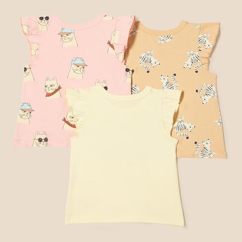Amazon Essentials Girls and Toddlers' Sleeveless Ruffle T-Shirt, Pack of 3 in Saudi Arabia