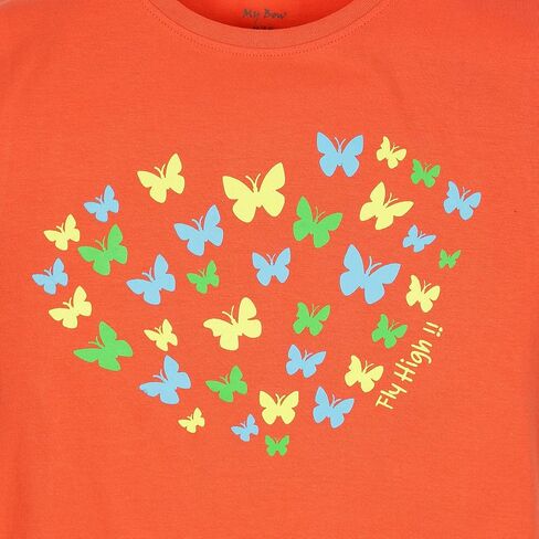 Girls Cotton Crew Round Rib Neck Short Sleeve T-Shirts, Green, Orange red, Turquois in Saudi Arabia
