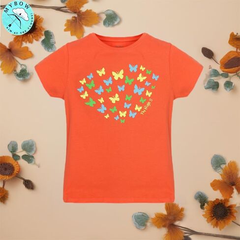 Girls Cotton Crew Round Rib Neck Short Sleeve T-Shirts, Green, Orange red, Turquois in Saudi Arabia