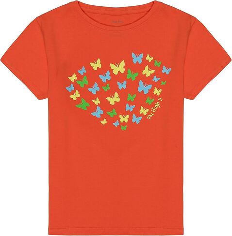Girls Cotton Crew Round Rib Neck Short Sleeve T-Shirts, Green, Orange red, Turquois in Saudi Arabia