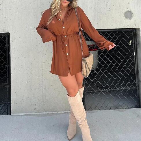 Aopwsrlyi 2025 New Satin Covered Nights Romper Dress for Women Causal Long Sleeve Button Down Romper Dress with Shorts in Saudi Arabia