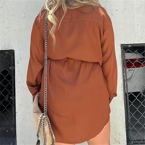 Aopwsrlyi 2025 New Satin Covered Nights Romper Dress for Women Causal Long Sleeve Button Down Romper Dress with Shorts in Saudi Arabia