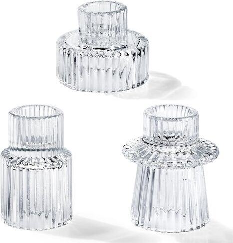 Homemory Clear Glass Candle Holders, 3 Pcs Tea Light hoders, Taper Glass Candlestick Holder, Votive Candle Holders for Table Wedding Centerpieces, Shabbat, Halloween, Home Decor, Christmas in Saudi Arabia
