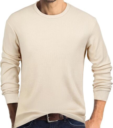 PrettyGuide Men's Long Sleeve Waffle Shirts Casual Lightweight Crewneck Thermal Undershirts Pullover Tops in Kuwait