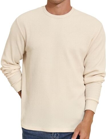 PrettyGuide Men's Long Sleeve Waffle Shirts Casual Lightweight Crewneck Thermal Undershirts Pullover Tops in Kuwait