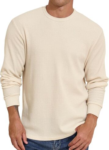 PrettyGuide Men's Long Sleeve Waffle Shirts Casual Lightweight Crewneck Thermal Undershirts Pullover Tops in Kuwait