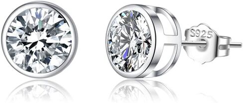 Sluynz Sterling Silver Bezel CZ Earrings stud for Women Teen Girls Round Miamond Stud arics areal areal cz actors 5mm/6mm/7mm in Saudi Arabia