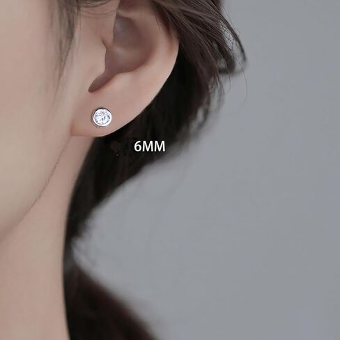 Sluynz Sterling Silver Bezel CZ Earrings stud for Women Teen Girls Round Miamond Stud arics areal areal cz actors 5mm/6mm/7mm in Saudi Arabia