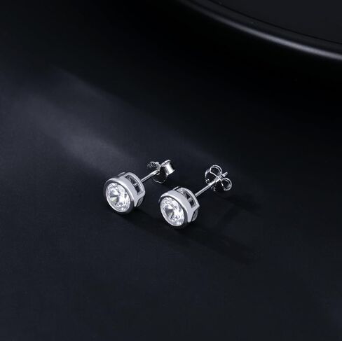 Sluynz Sterling Silver Bezel CZ Earrings stud for Women Teen Girls Round Miamond Stud arics areal areal cz actors 5mm/6mm/7mm in Saudi Arabia